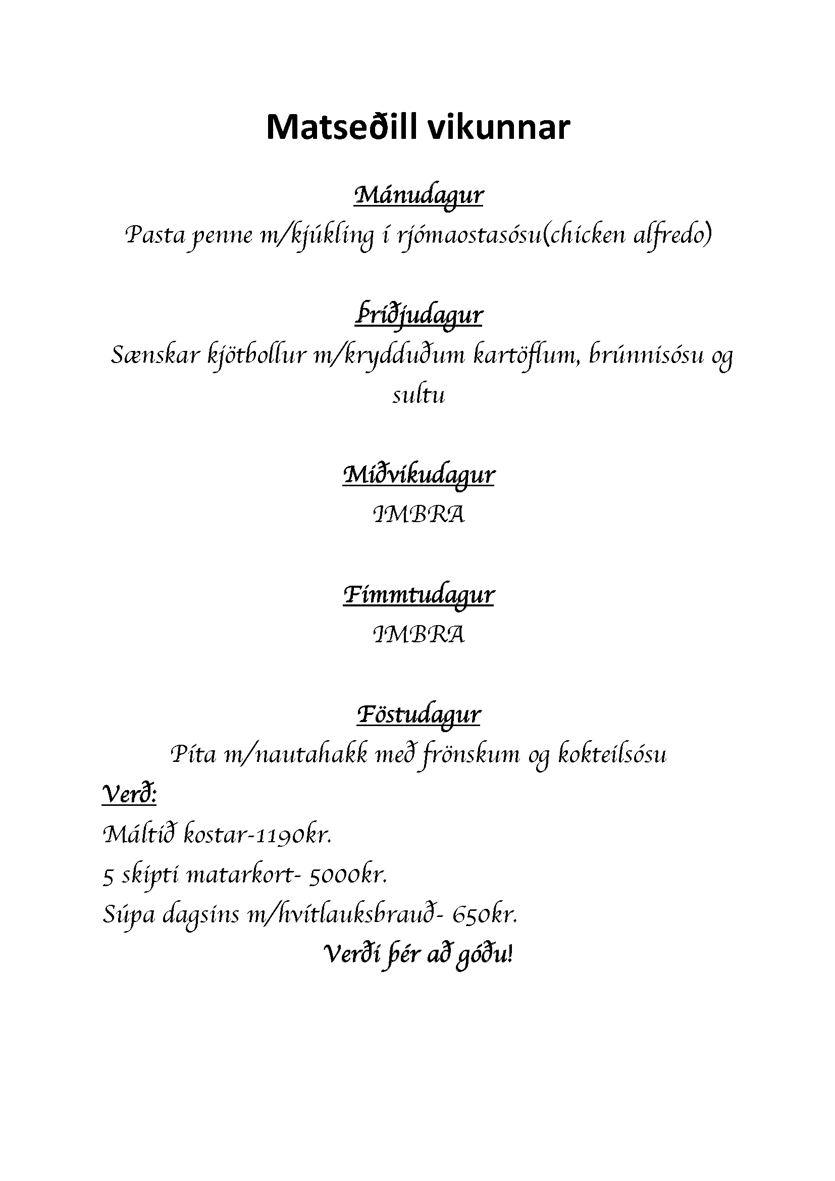 Matseðill 11. viku 2023