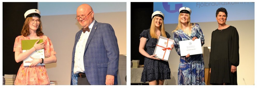 Frá vinstri: Tinna, Kristinn Þorsteinsson skólameistari, Rakel, Eva og Snjólaug Bjarnadóttir, aðstoð…