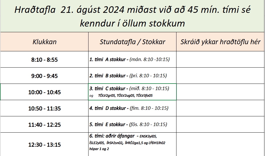 Hraðtafla haustannar 2024