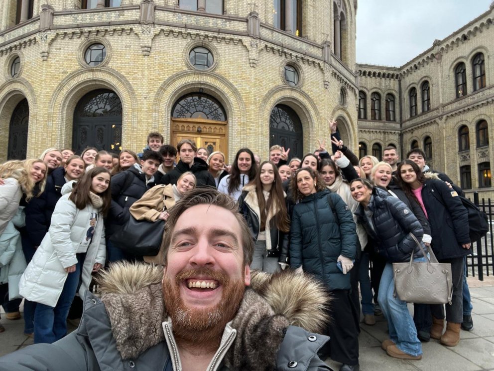 Líf og fjör í Osló. Jørgen, einn norsku kennaranna, smellti hér þessari skemmtilegu ,,sjálfu