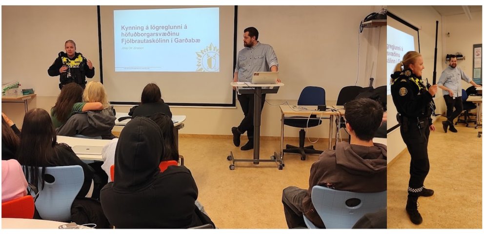 Jónas Orri og lögreglukonan Dagný fræddu nemendur um störf Lögreglunnar.