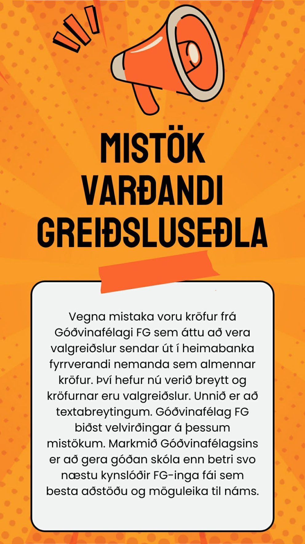 Mistök varðandi greiðsluseðla