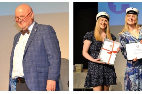 Frá vinstri: Tinna, Kristinn Þorsteinsson skólameistari, Rakel, Eva og Snjólaug Bjarnadóttir, aðstoð…