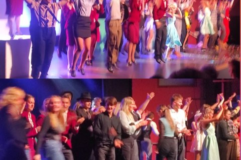 Þð var hoppandi stuð á nemendasýningu á Gæjum og Píum.