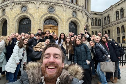 Líf og fjör í Osló. Jørgen, einn norsku kennaranna, smellti hér þessari skemmtilegu ,,sjálfu