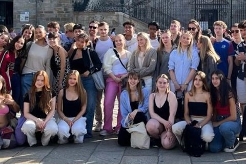 Hópurinn í Santiago de Compostela, héraðshöfuðborg Galisíu.