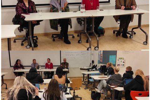 Erla, Sunna, Guðrún og Bogi  á málstofunni, sem og nemendur.