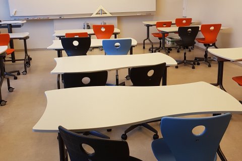 Þessi stofa fyllist af nemendum 25.febrúar 2020